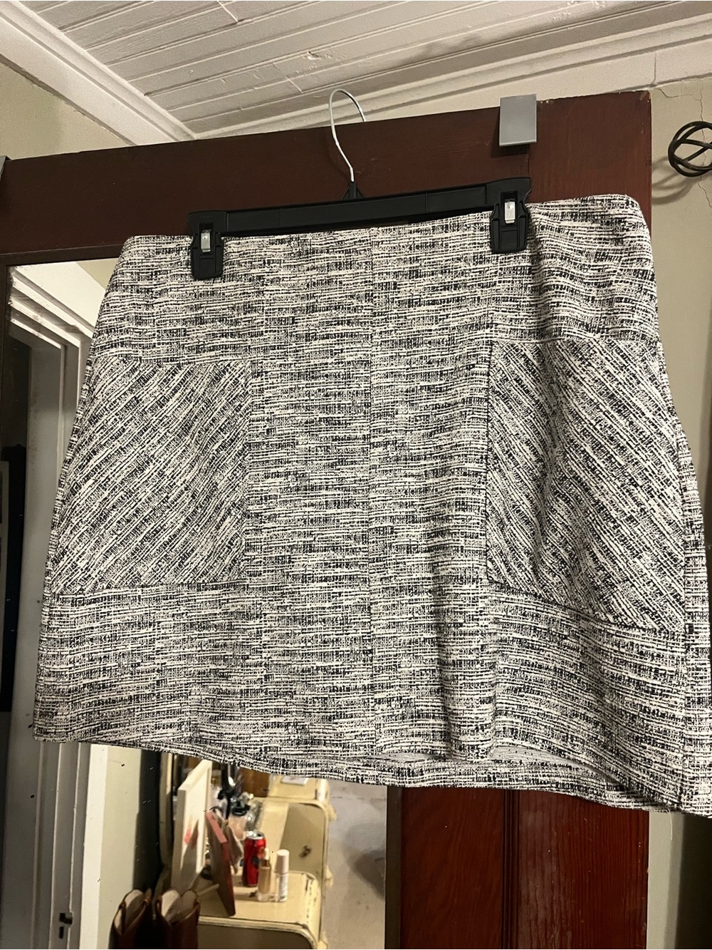 Textured Black and White A-Line Skirt